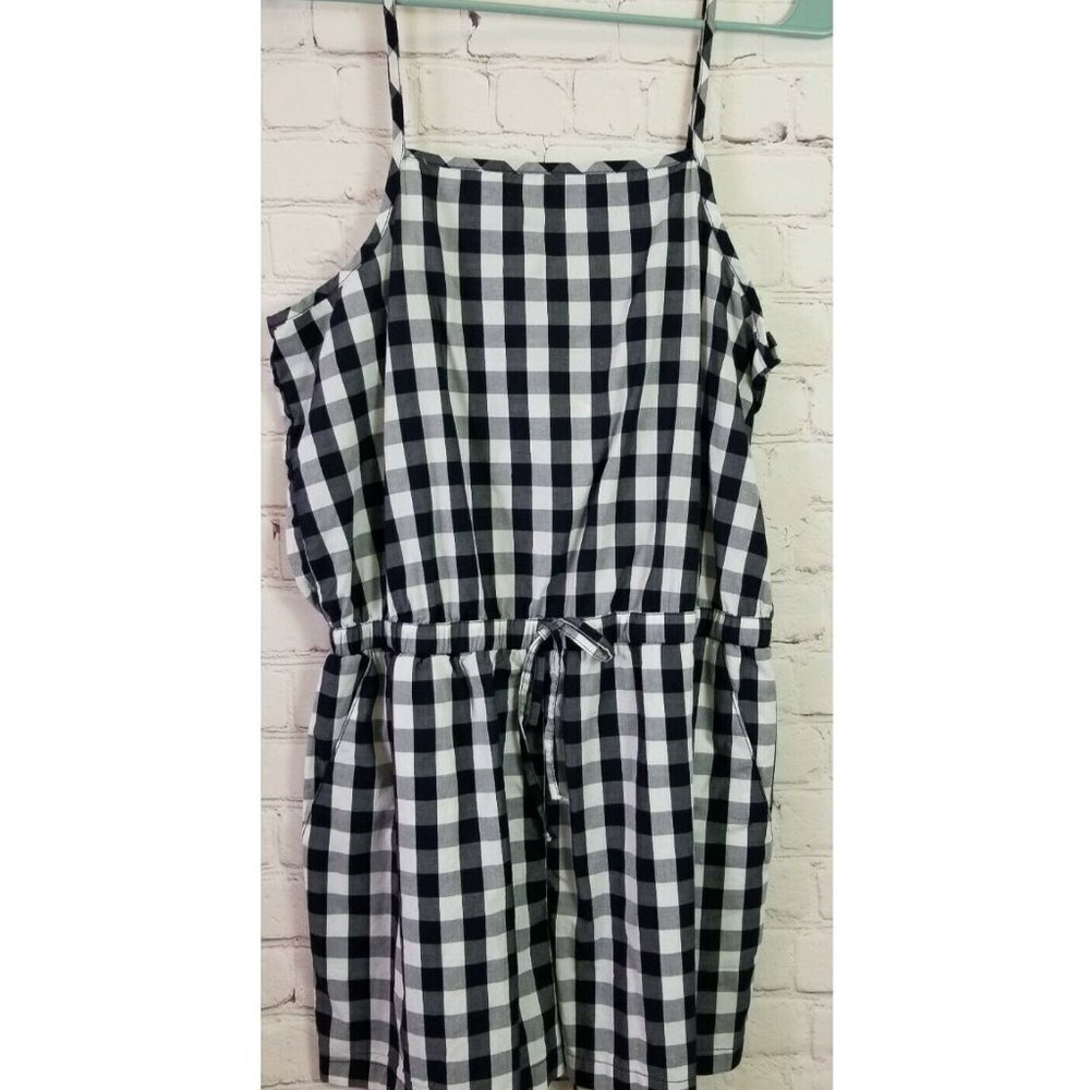 Cisono Juniors Girl size Large L Navy Blue Pull On Gingham Checked Romper Outfit